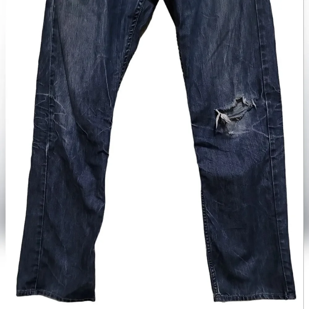 Levi Strauss 514 Men's Blue Stone Wash Distress Slim Straight Jeans Sz 32x32